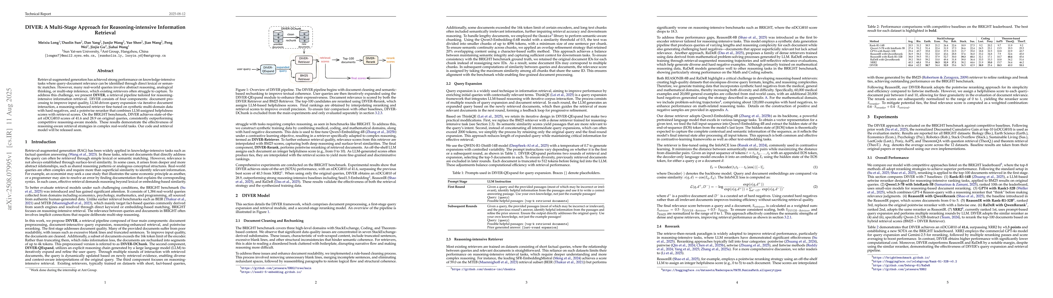 Thumbnail for DIVER: A Multi-Stage Approach for Reasoning-intensive Information
  Retrieval