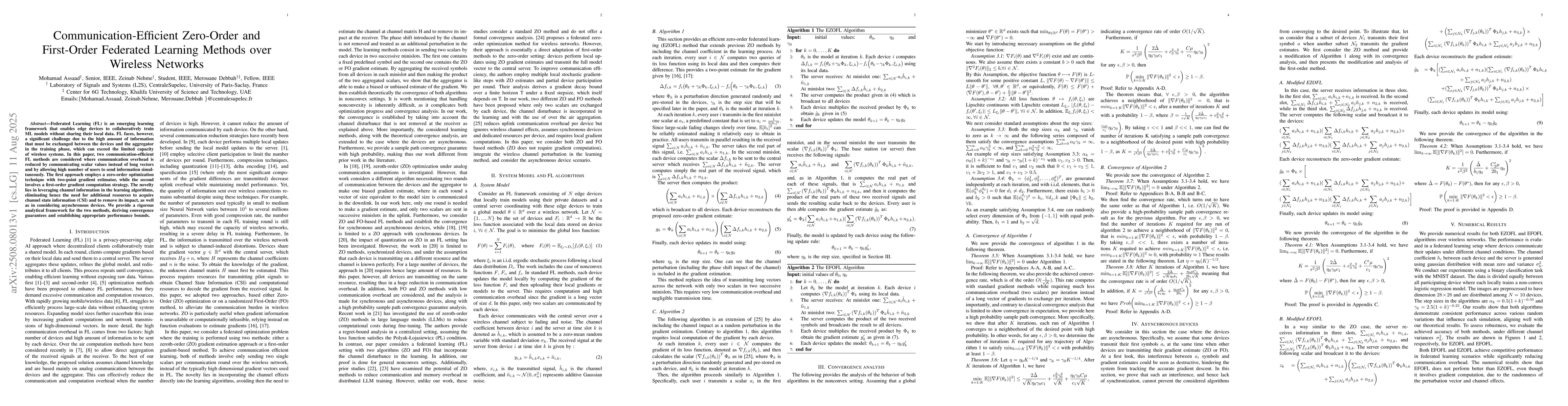 Thumbnail for Communication-Efficient Zero-Order and First-Order Federated Learning
  Methods over Wireless Networks