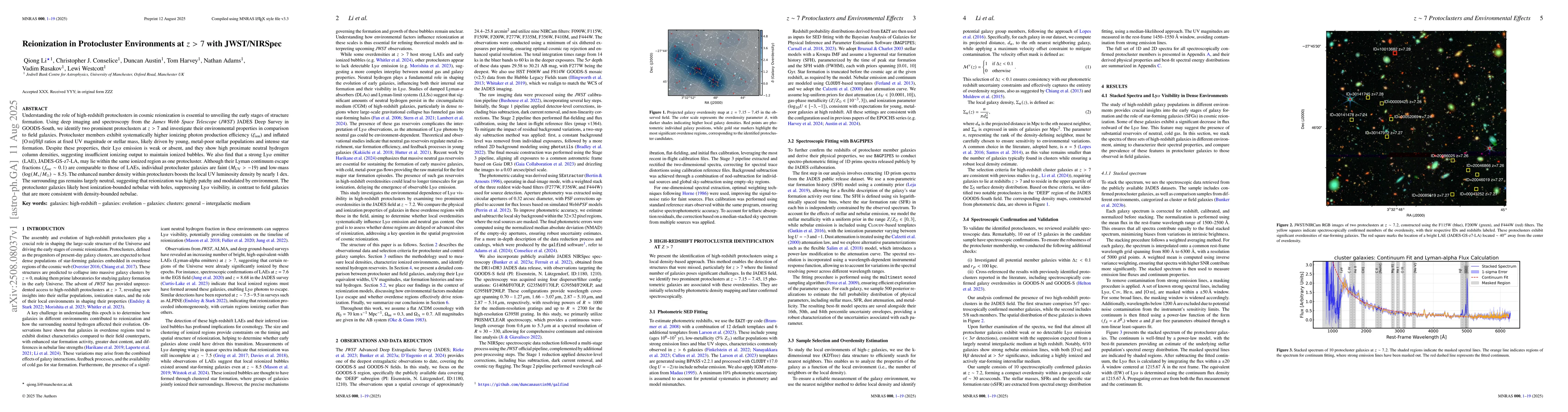 Thumbnail for Reionization in Protocluster Environments at $z>7$ with JWST/NIRSpec