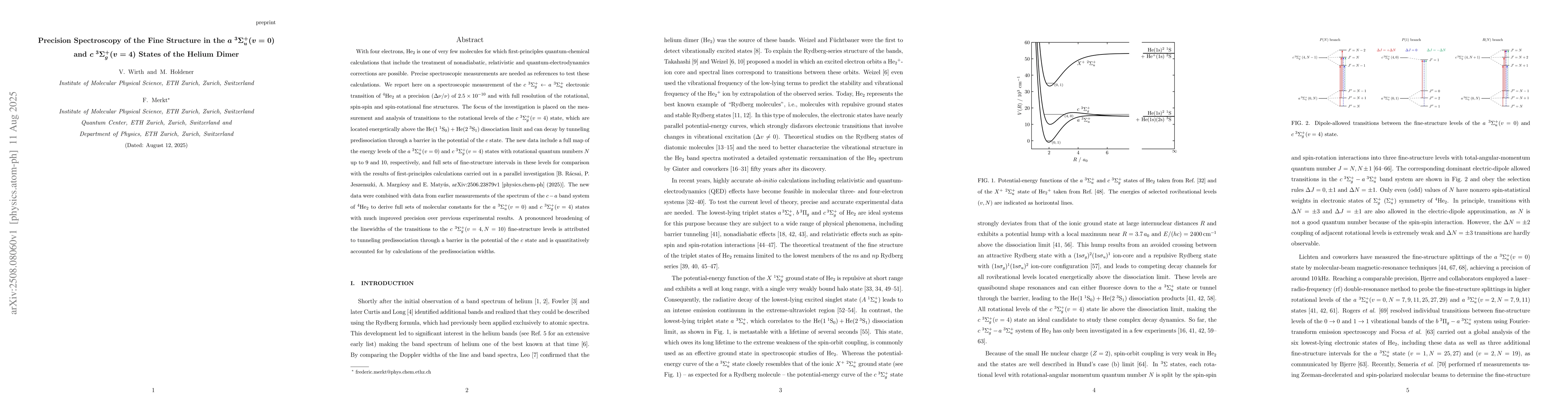 Thumbnail for Precision Spectroscopy of the Fine Structure in the
  $\boldsymbol{a\;{}^3Σ_u^+(v=0)}$ and
  $\boldsymbol{c\;{}^3Σ_g^+(v=4)}$ States of the Helium Dimer