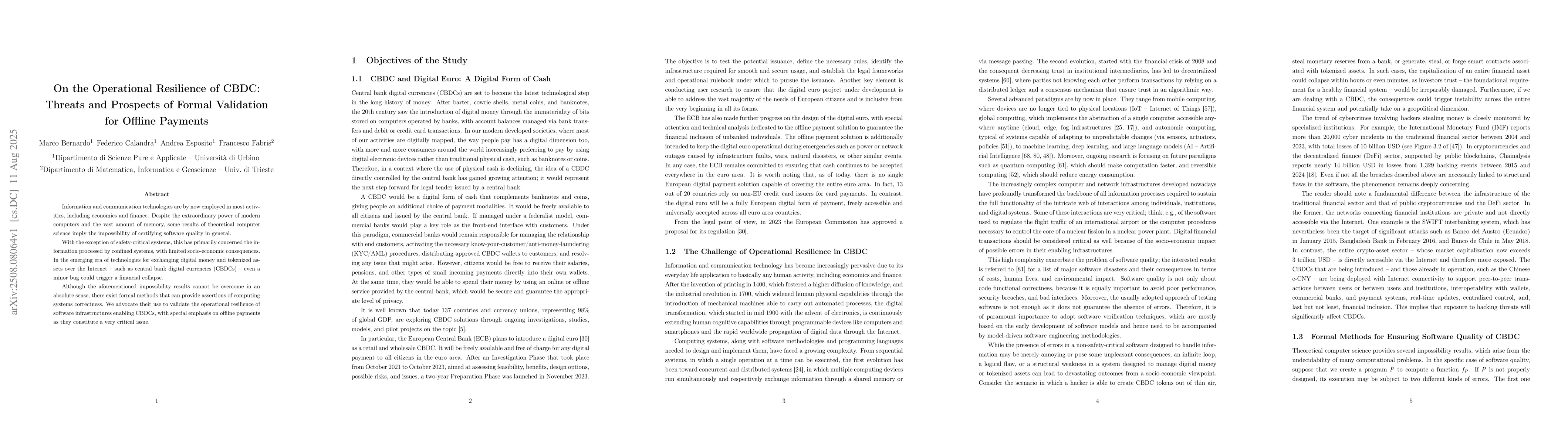 Thumbnail for On the Operational Resilience of CBDC: Threats and Prospects of Formal
  Validation for Offline Payments