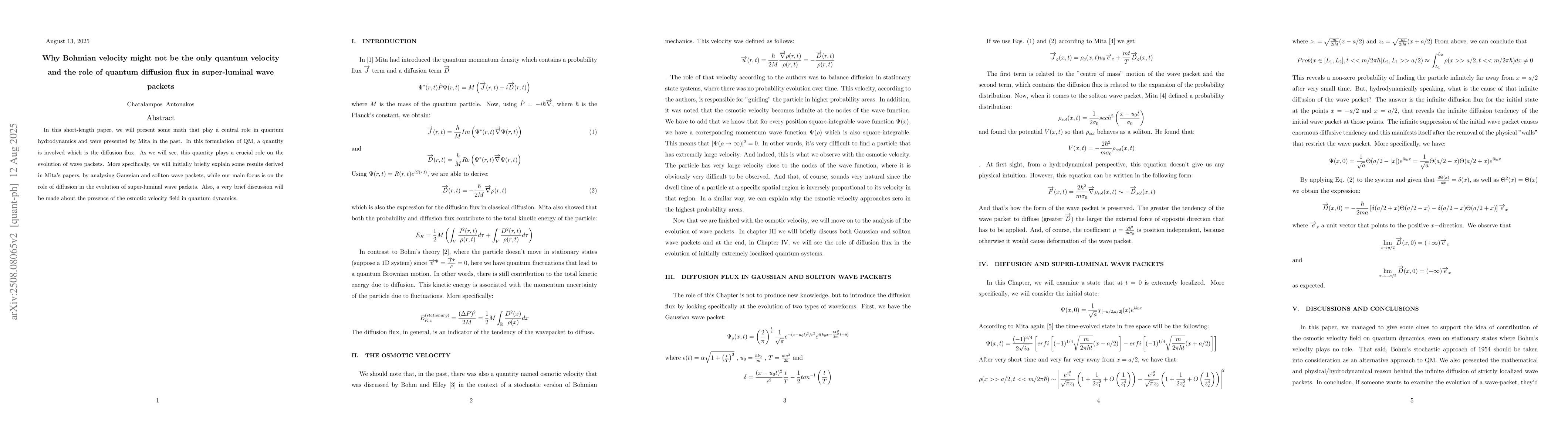 Thumbnail for Why Bohmian velocity might not be the only quantum velocity and the role
  of quantum diffusion flux is super-luminal wave packets