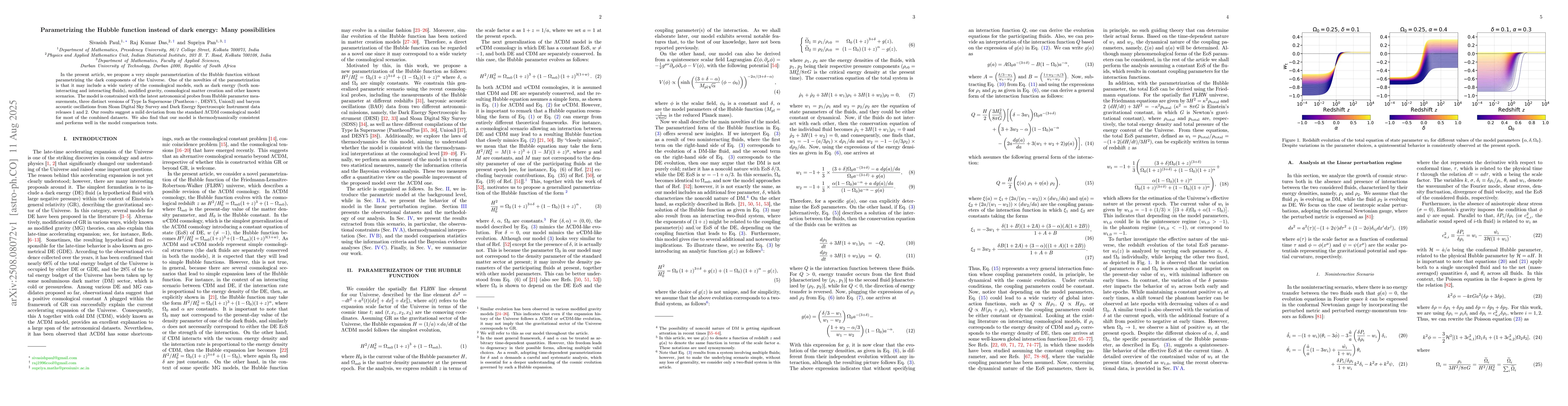 Thumbnail for Parametrizing the Hubble function instead of dark energy: Many
  possibilities