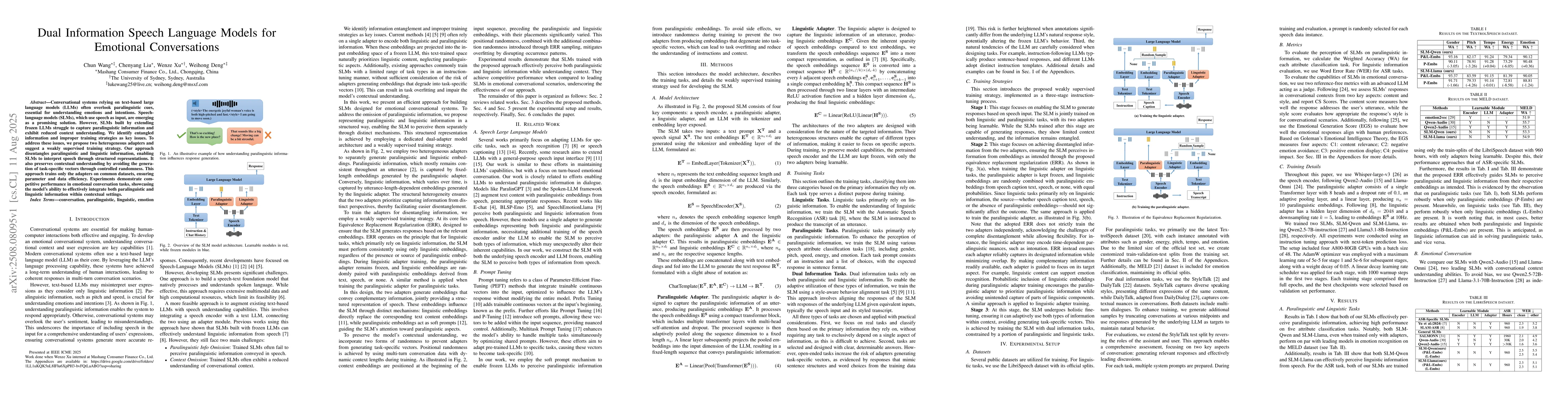 Thumbnail for Dual Information Speech Language Models for Emotional Conversations