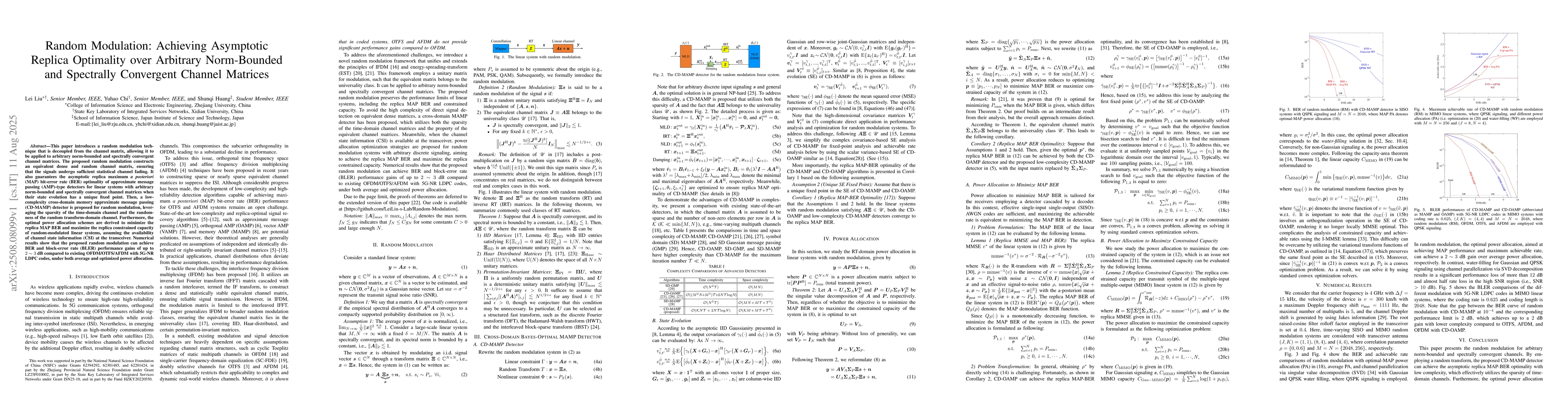 Thumbnail for Random Modulation: Achieving Asymptotic Replica Optimality over
  Arbitrary Norm-Bounded and Spectrally Convergent Channel Matrices