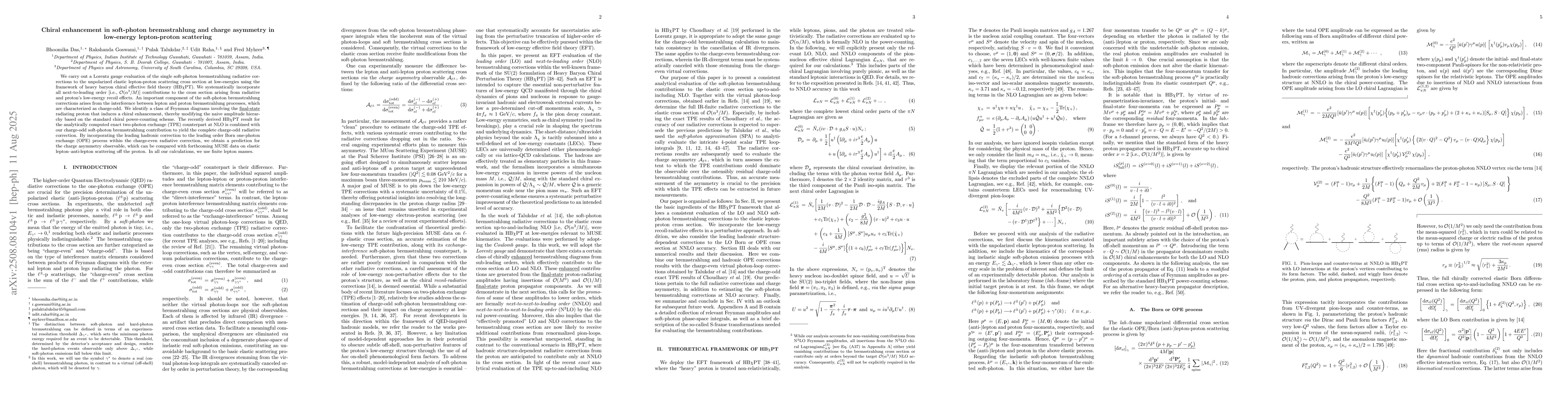 Thumbnail for Chiral enhancement in soft-photon bremsstrahlung and charge asymmetry in
  low-energy lepton-proton scattering