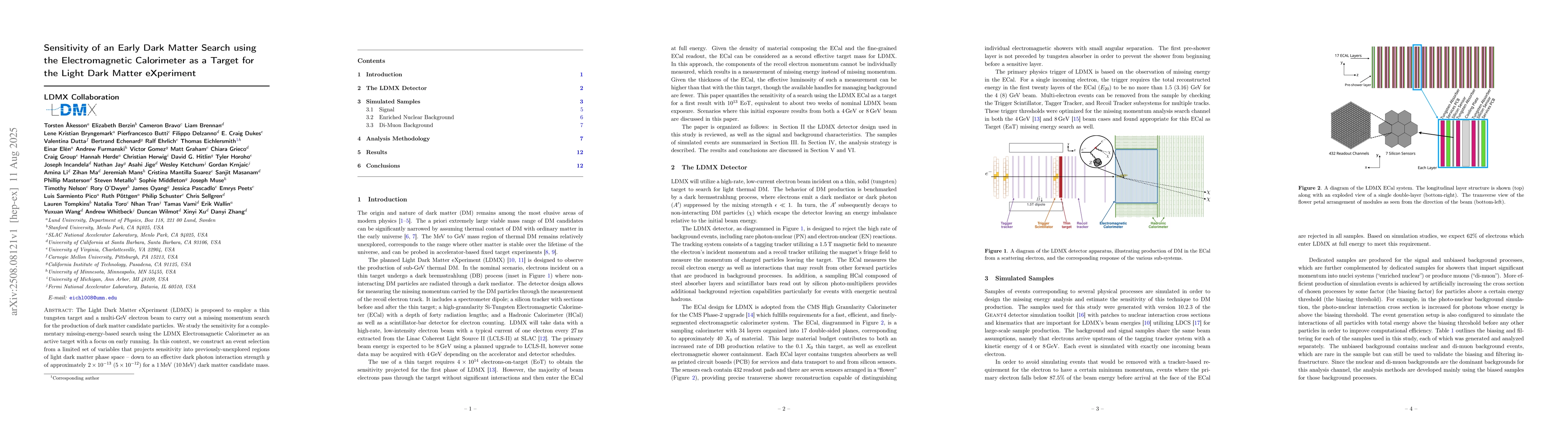 Thumbnail for Sensitivity of an Early Dark Matter Search using the Electromagnetic
  Calorimeter as a Target for the Light Dark Matter eXperiment