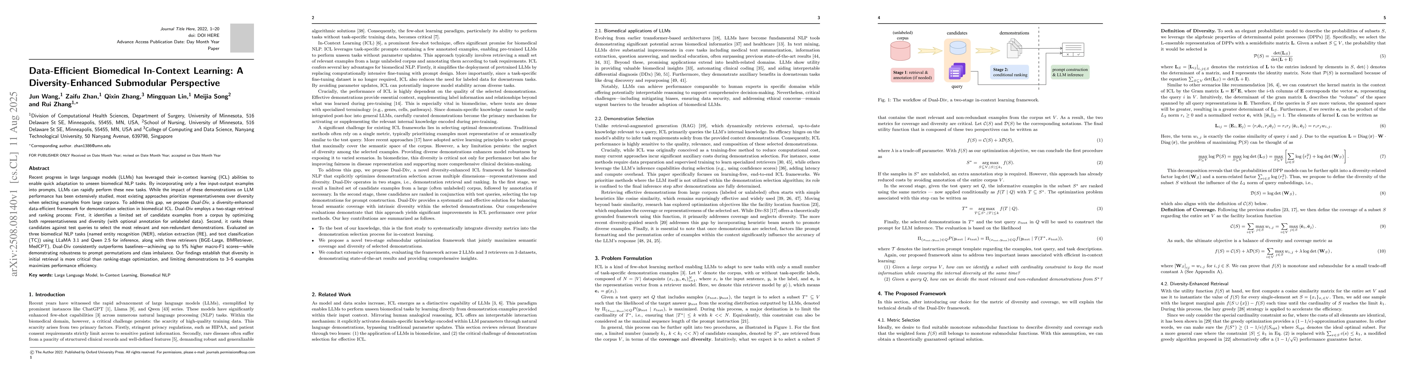 Thumbnail for Data-Efficient Biomedical In-Context Learning: A Diversity-Enhanced
  Submodular Perspective