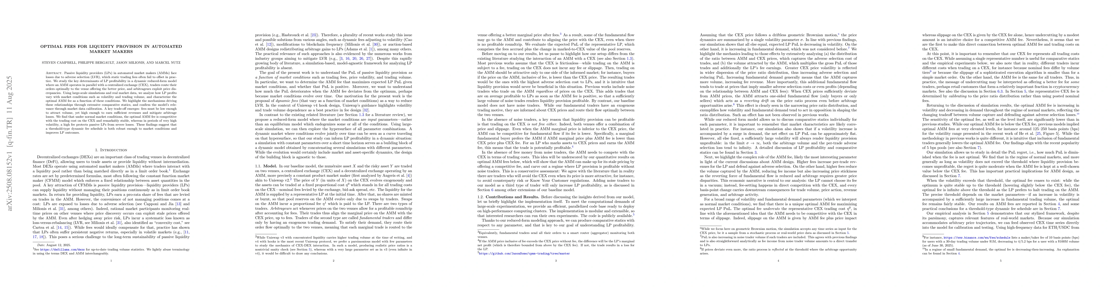 Thumbnail for Optimal Fees for Liquidity Provision in Automated Market Makers