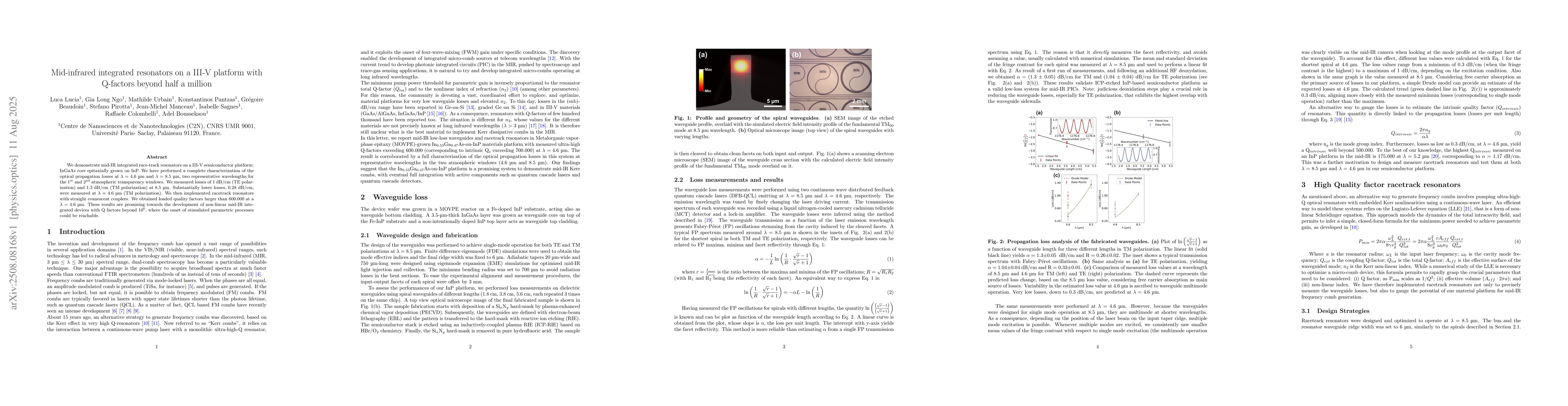 Thumbnail for Mid-infrared integrated resonators on a III-V platform with Q-factors
  beyond half a million