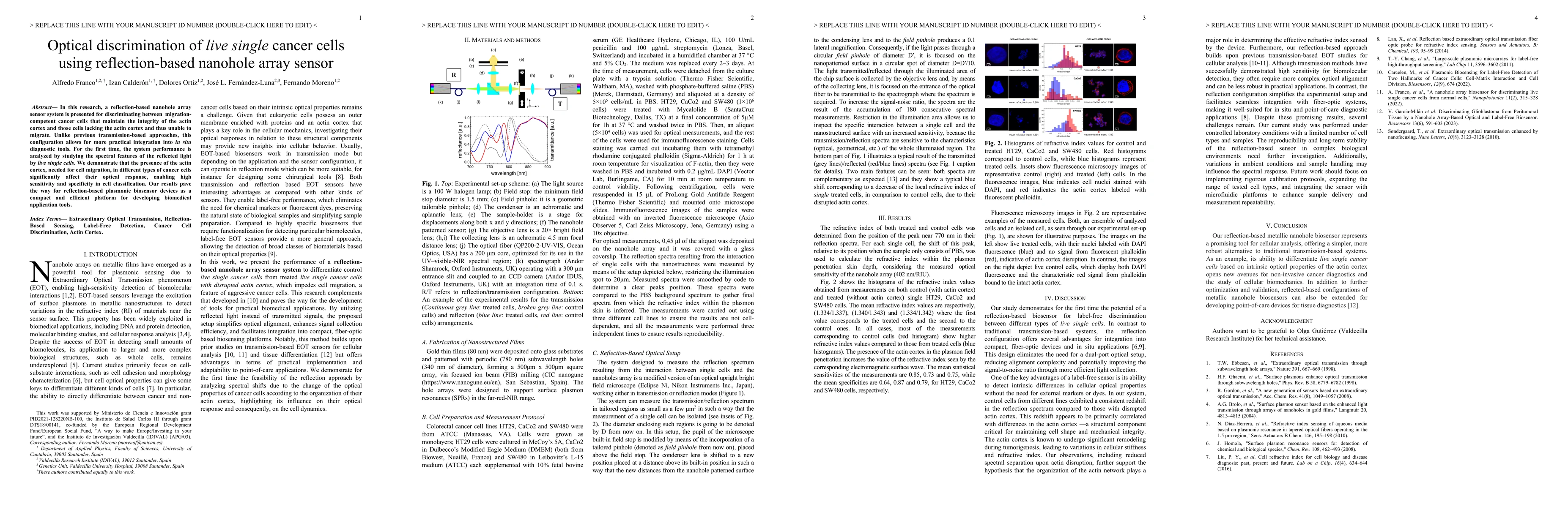 Thumbnail for Optical discrimination of live single cancer cells using
  reflection-based nanohole array sensor