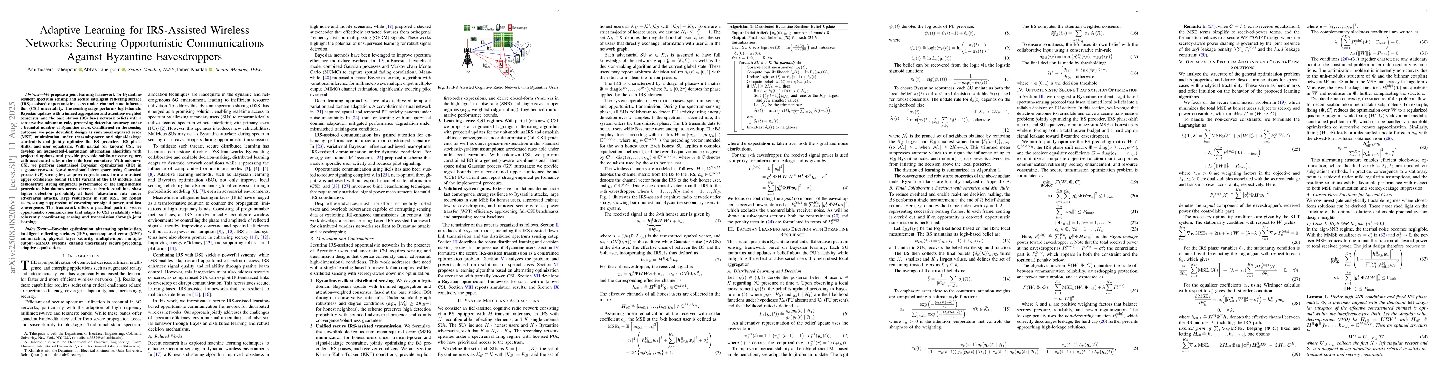 Thumbnail for Adaptive Learning for IRS-Assisted Wireless Networks: Securing
  Opportunistic Communications Against Byzantine Eavesdroppers