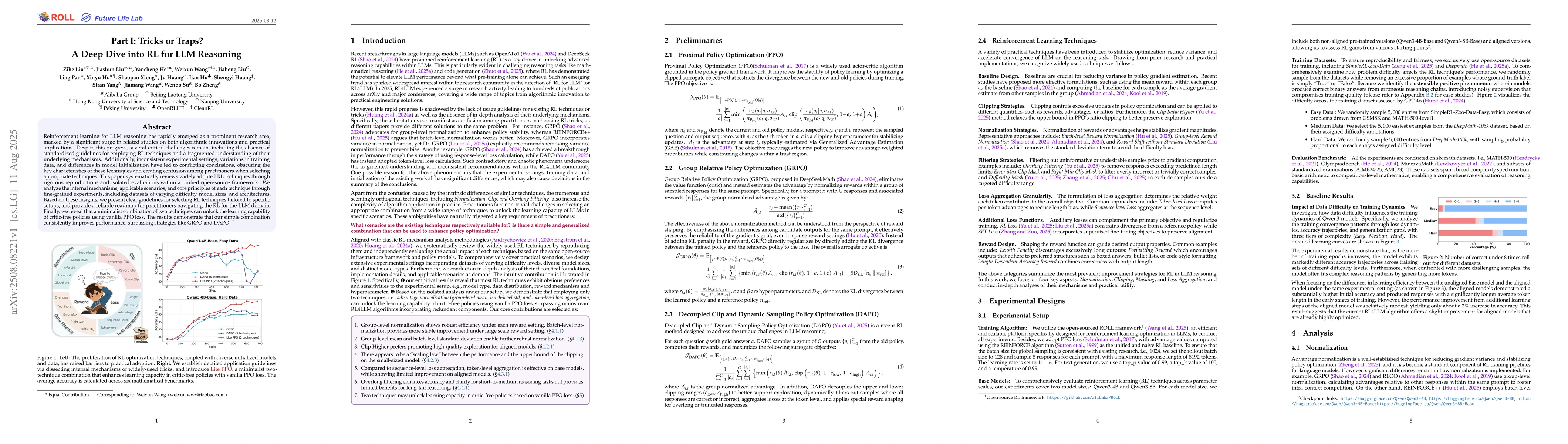 Thumbnail for Part I: Tricks or Traps? A Deep Dive into RL for LLM Reasoning