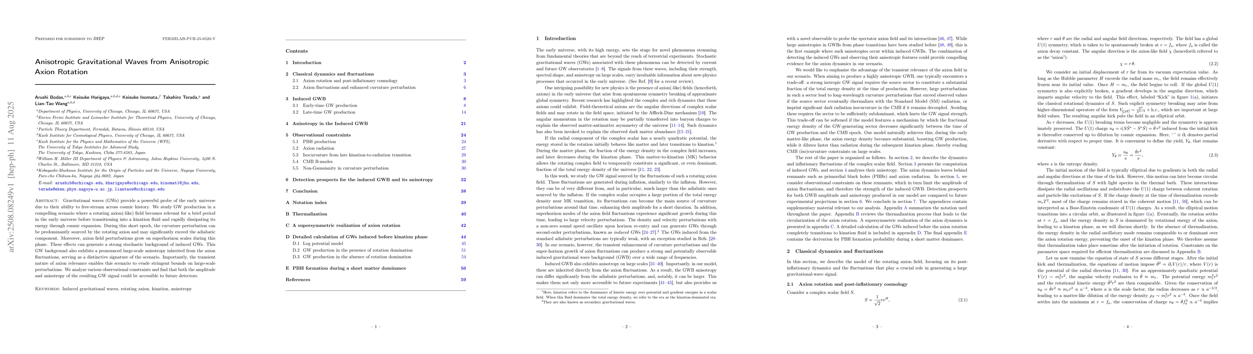 Thumbnail for Anisotropic Gravitational Waves from Anisotropic Axion Rotation