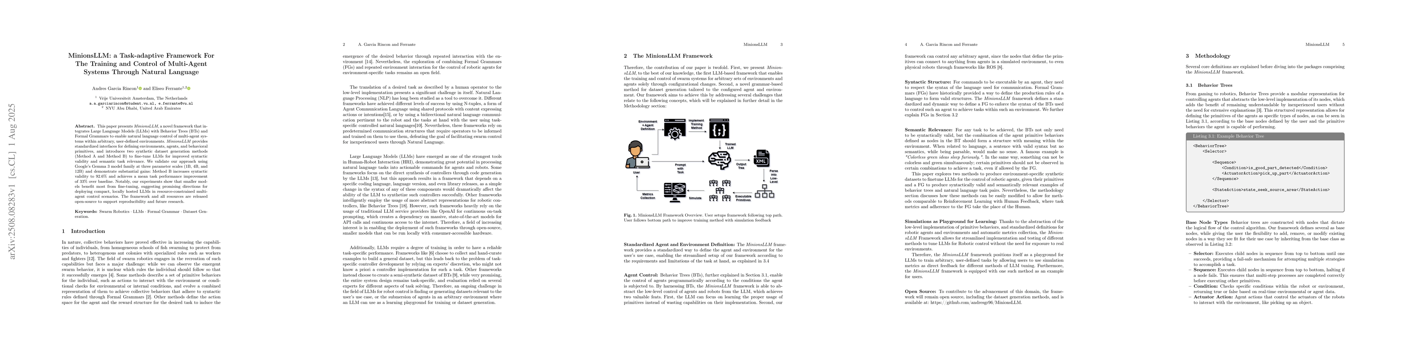Thumbnail for MinionsLLM: a Task-adaptive Framework For The Training and Control of
  Multi-Agent Systems Through Natural Language