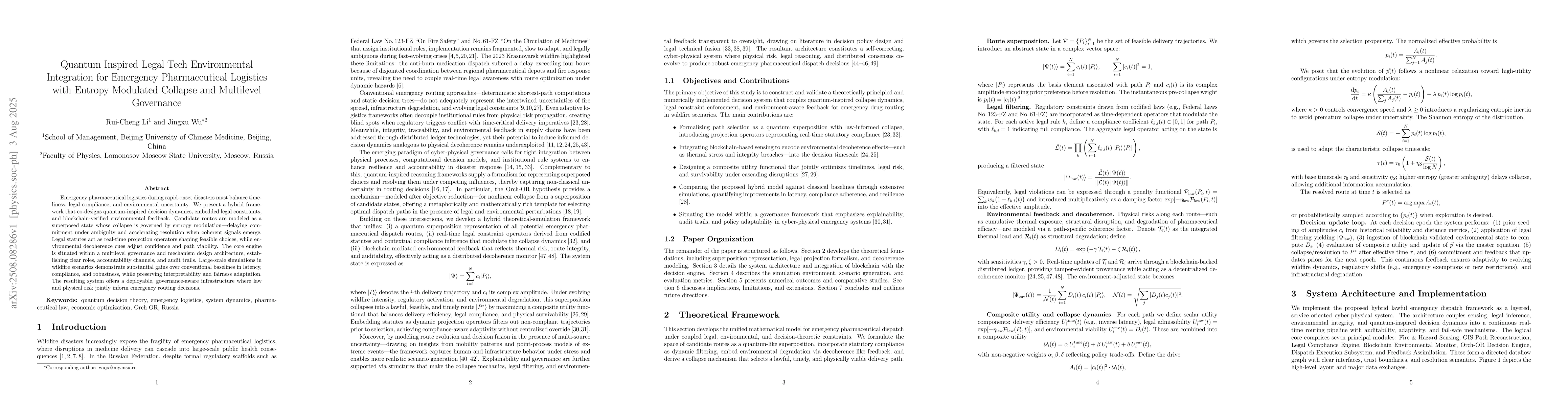 Thumbnail for Quantum Inspired Legal Tech Environmental Integration for Emergency
  Pharmaceutical Logistics with Entropy Modulated Collapse and Multilevel
  Governance