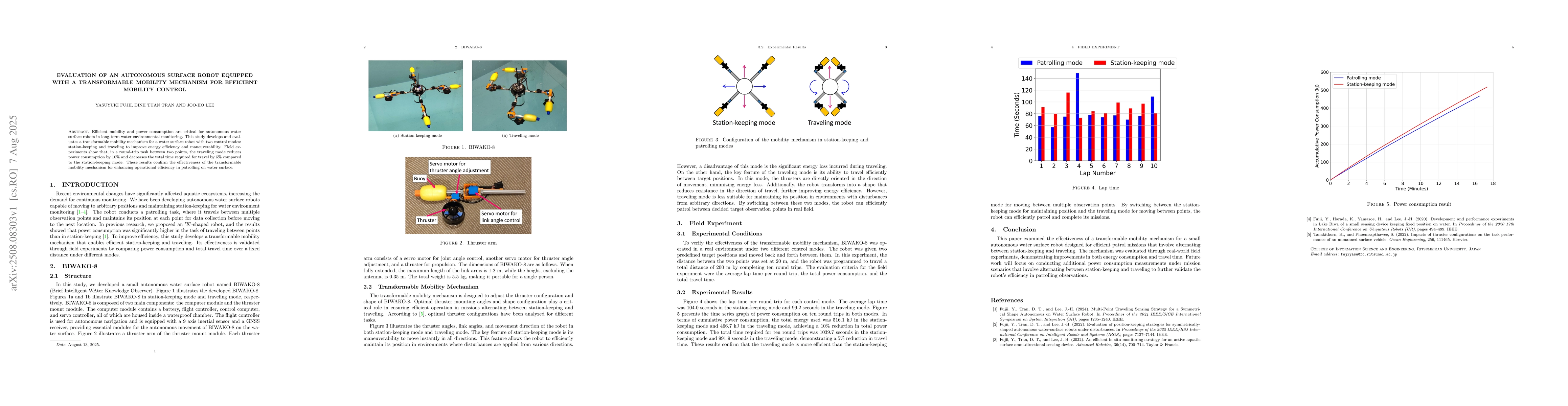 Thumbnail for Evaluation of an Autonomous Surface Robot Equipped with a Transformable
  Mobility Mechanism for Efficient Mobility Control