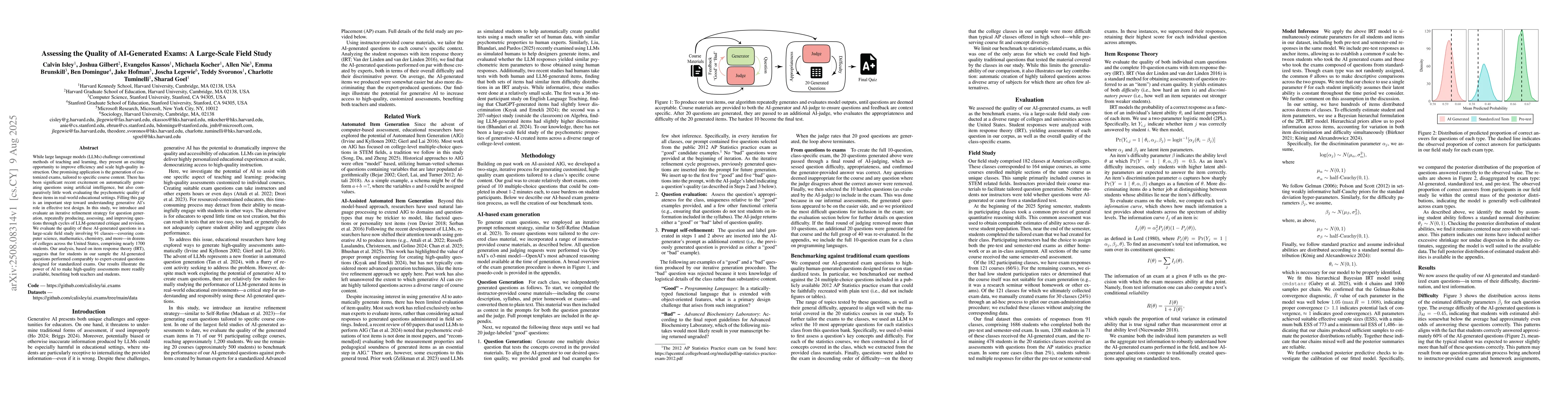 Thumbnail for Assessing the Quality of AI-Generated Exams: A Large-Scale Field Study