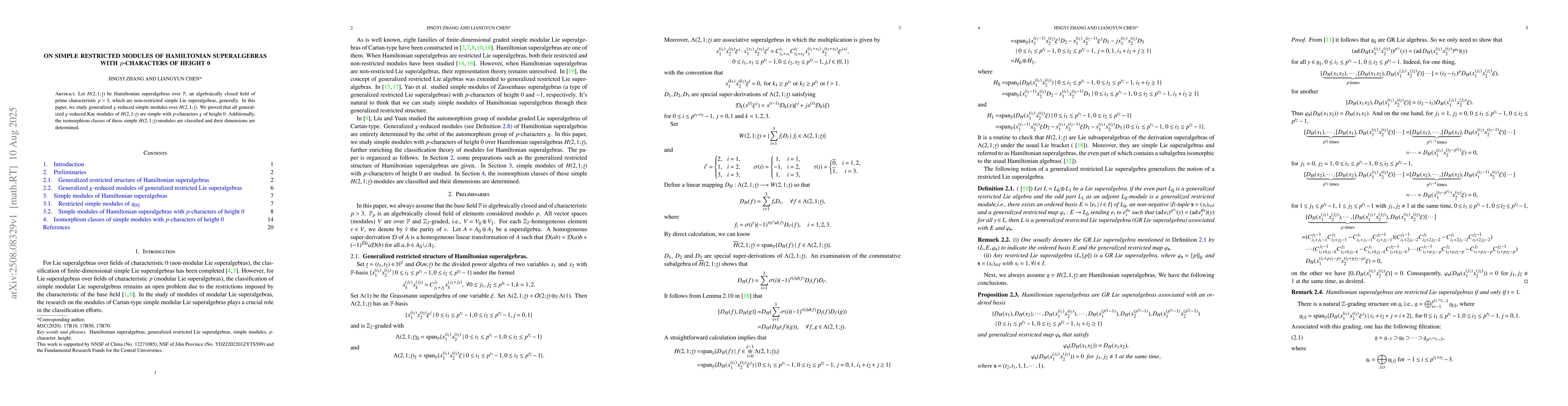 Thumbnail for On simple restricted modules of Hamiltonian superalgebras with
  $p$-characters of height 0