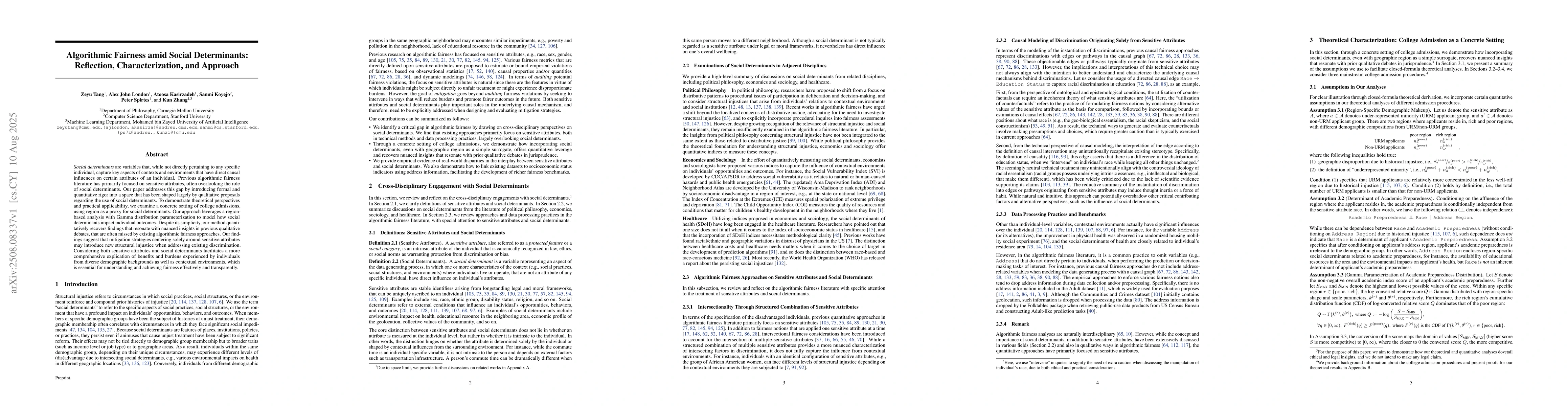 Thumbnail for Algorithmic Fairness amid Social Determinants: Reflection,
  Characterization, and Approach