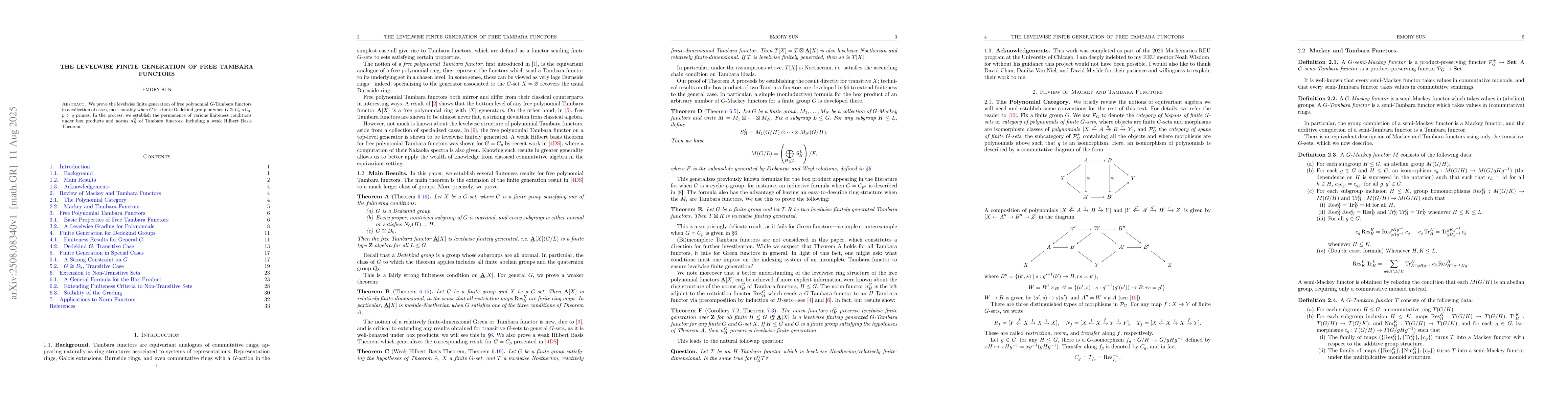 Thumbnail for The Levelwise Finite Generation of Free Tambara Functors