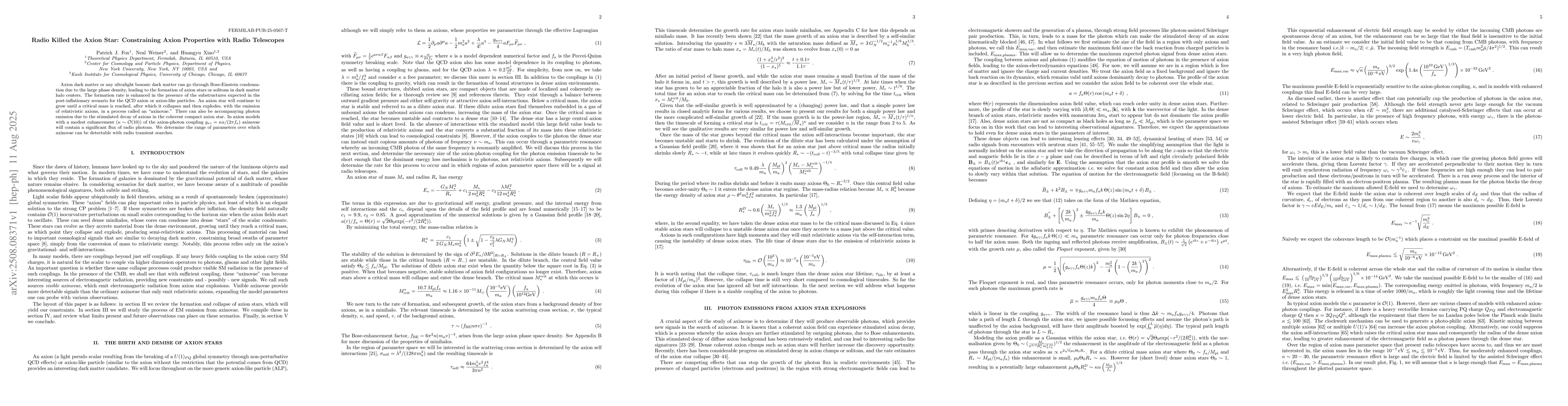 Thumbnail for Radio Killed the Axion Star: Constraining Axion Properties with Radio
  Telescopes