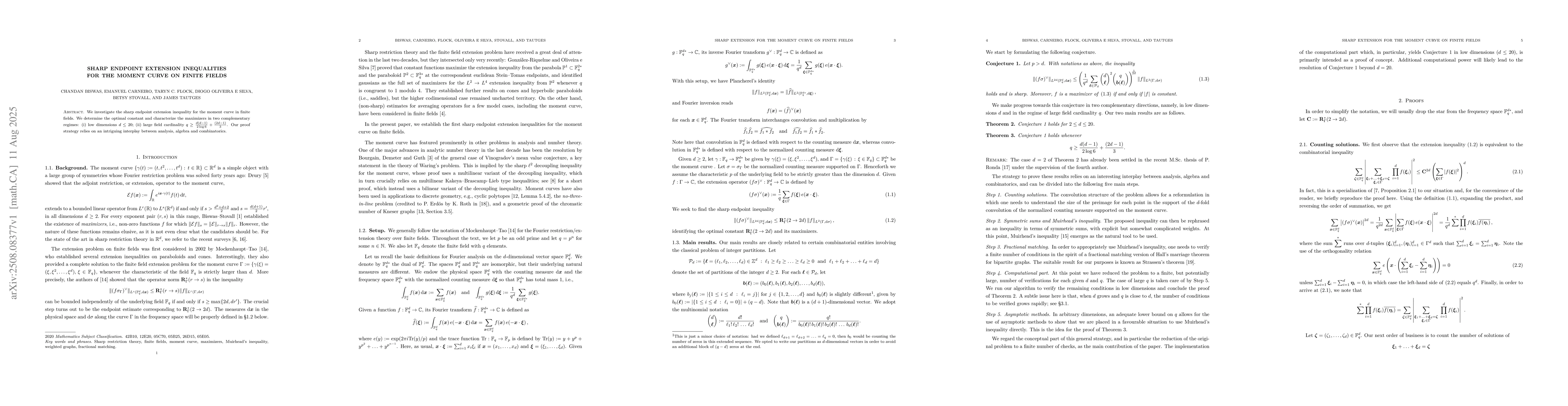 Thumbnail for Sharp endpoint extension inequalities for the moment curve on finite
  fields