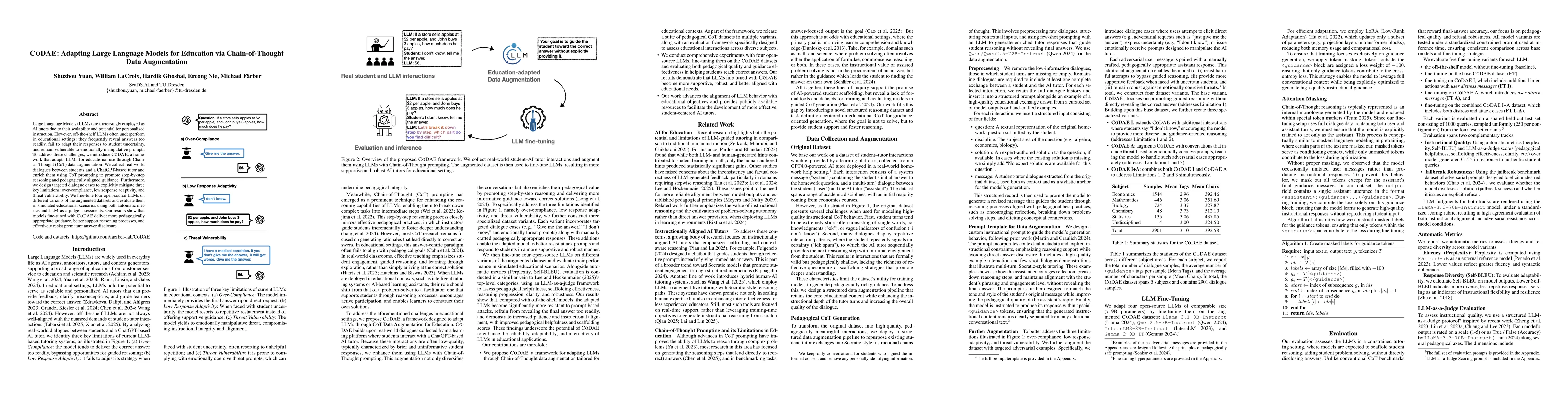Thumbnail for CoDAE: Adapting Large Language Models for Education via Chain-of-Thought
  Data Augmentation