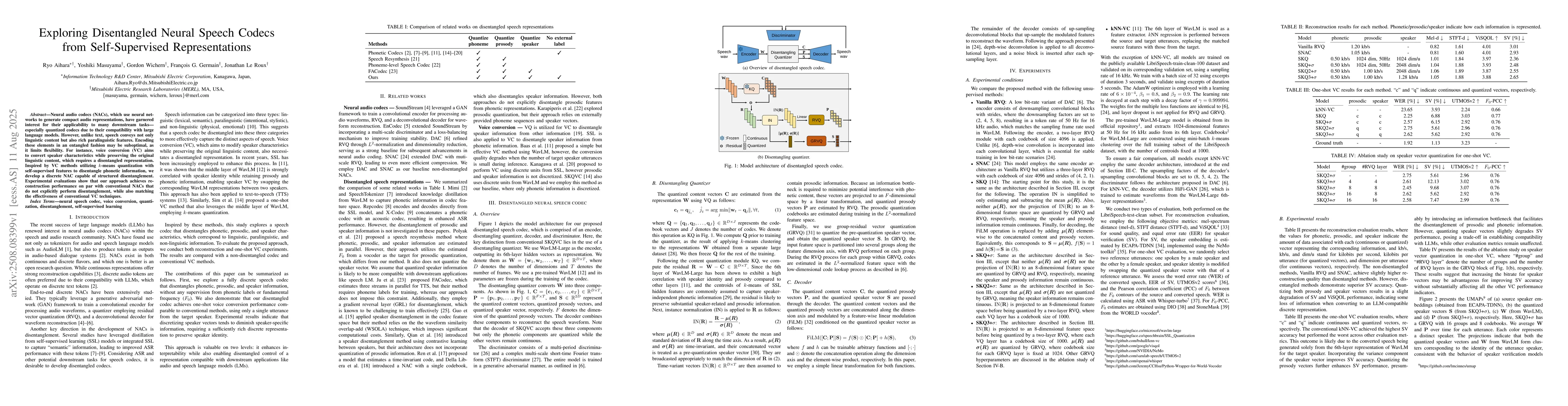 Thumbnail for Exploring Disentangled Neural Speech Codecs from Self-Supervised
  Representations