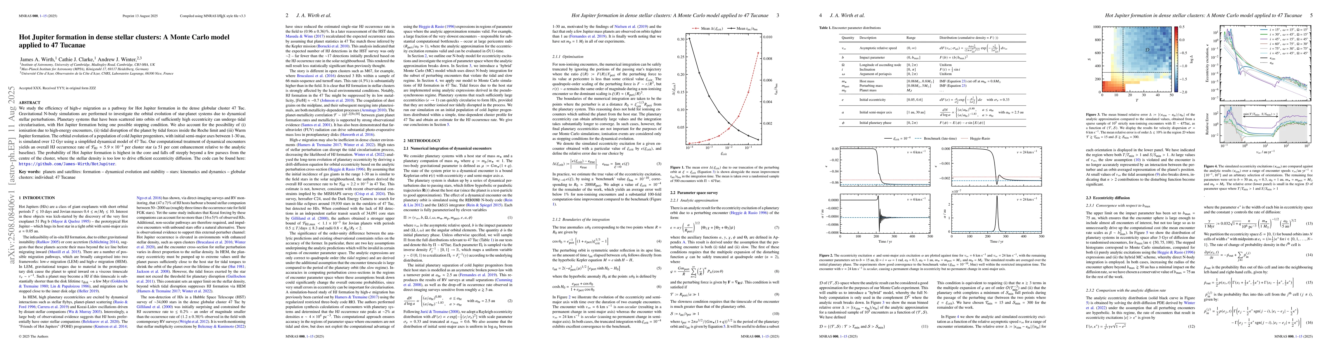 Thumbnail for Hot Jupiter formation in dense stellar clusters: A Monte Carlo model
  applied to 47 Tucanae