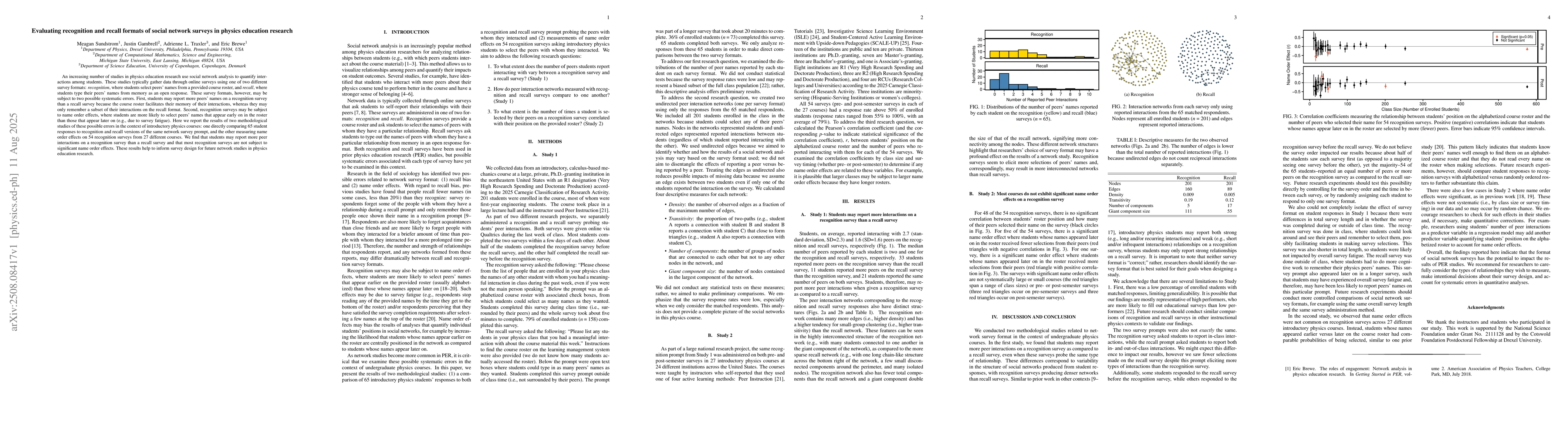 Thumbnail for Evaluating recognition and recall formats of social network surveys in
  physics education research