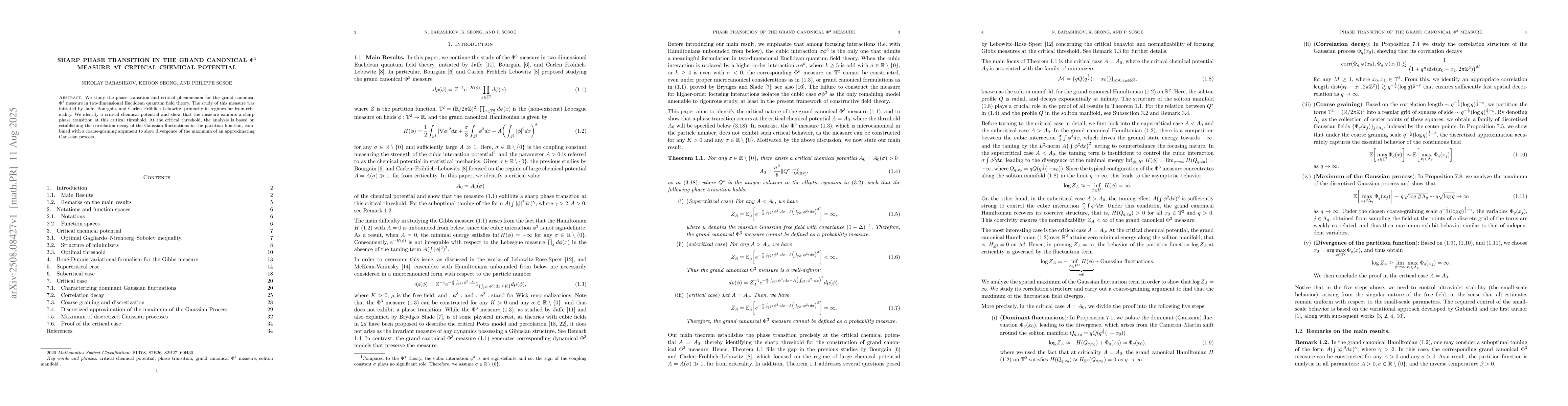 Thumbnail for Sharp phase transition in the grand canonical $Φ^3$ measure at
  critical chemical potential