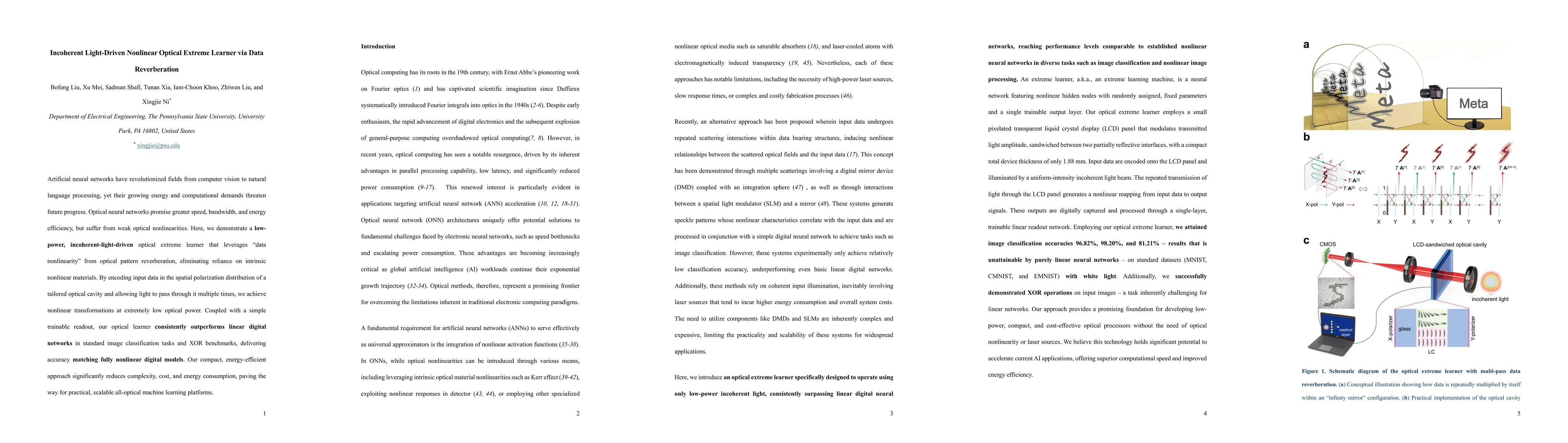 Thumbnail for Incoherent Light-Driven Nonlinear Optical Extreme Learner via Data
  Reverberation