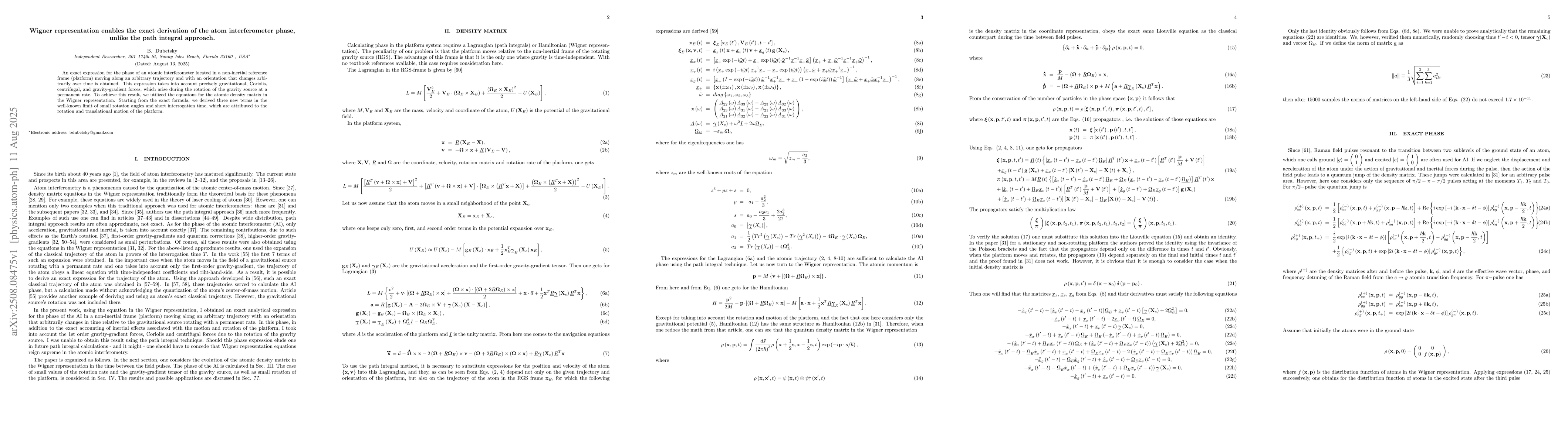 Thumbnail for Wigner representation enables the exact derivation of the atom
  interferometer phase, unlike the path integral approach