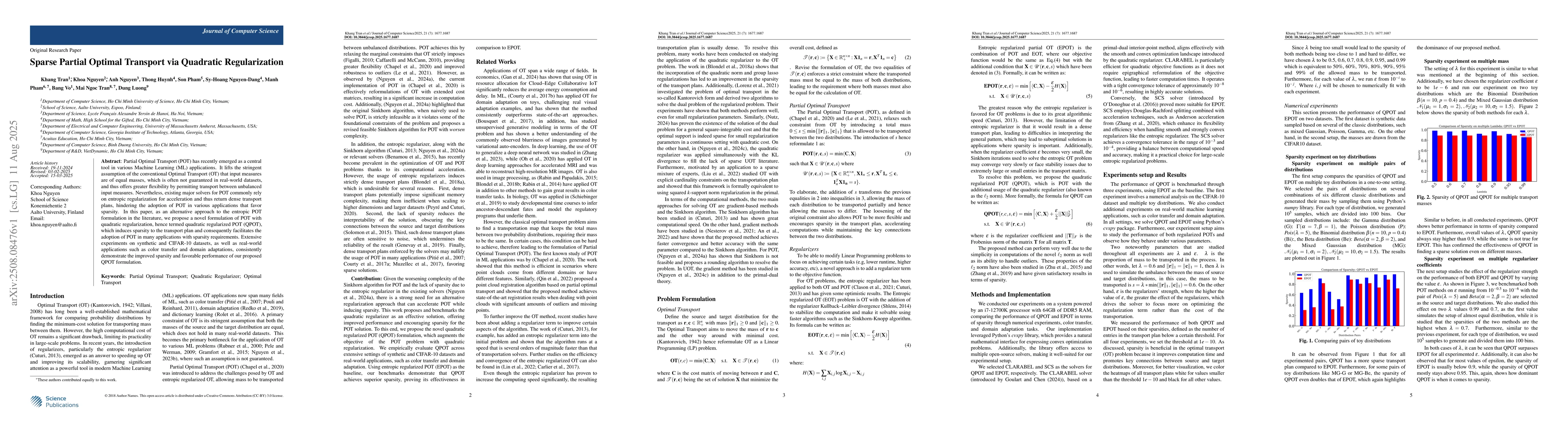 Thumbnail for Sparse Partial Optimal Transport via Quadratic Regularization