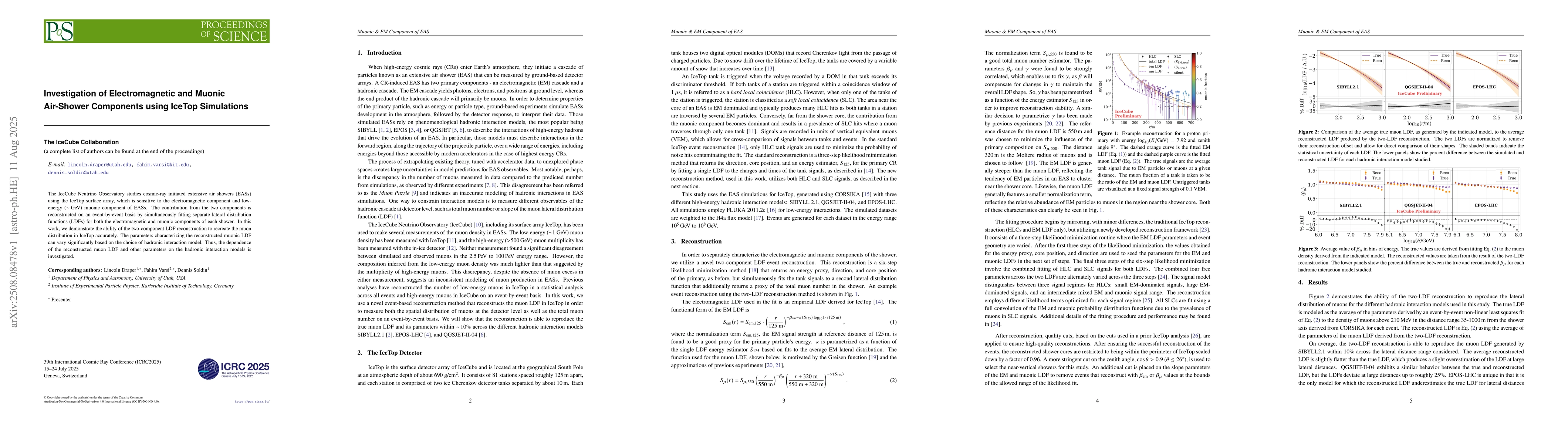 Thumbnail for Investigation of Electromagnetic and Muonic Air-Shower Components using
  IceTop Simulations