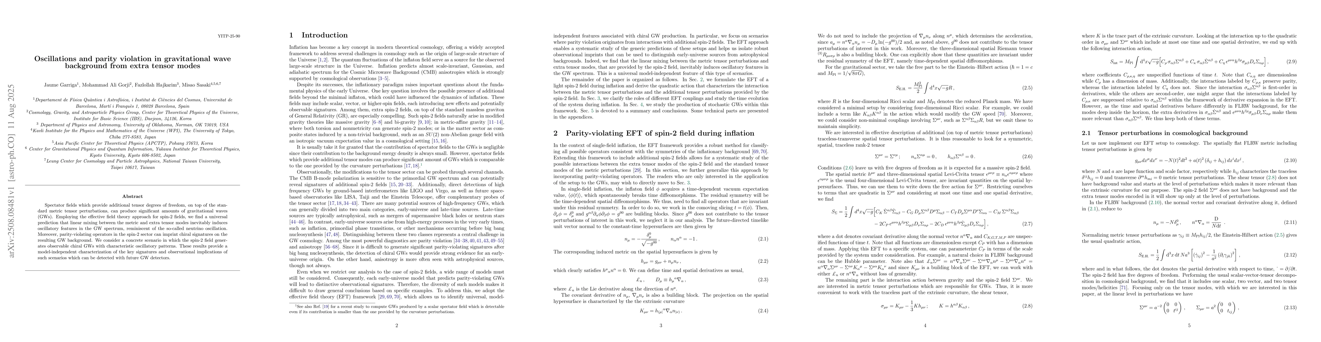 Thumbnail for Oscillations and parity violation in gravitational wave background from
  extra tensor modes