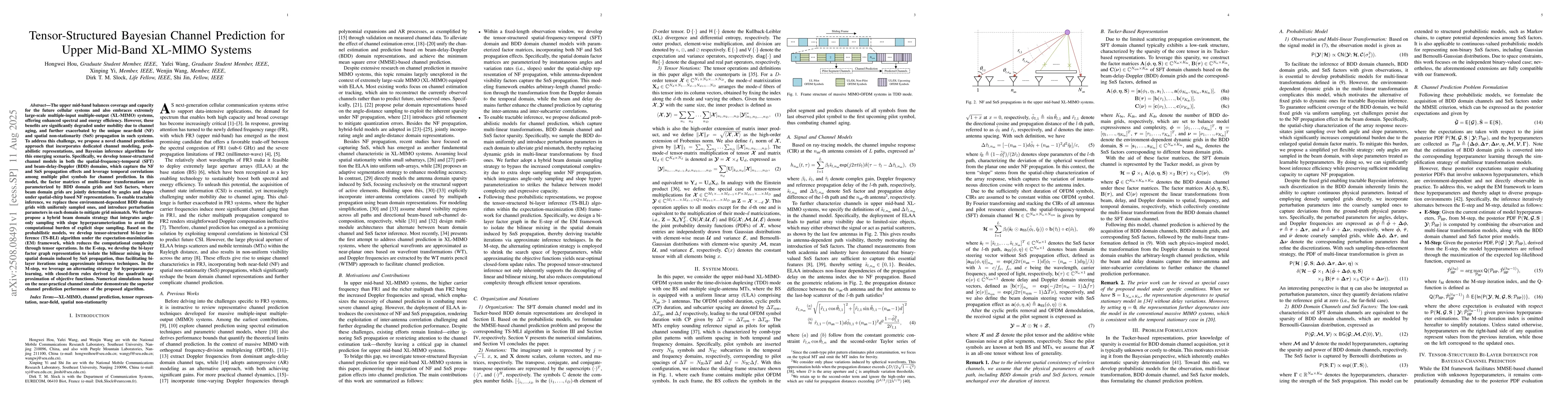 Thumbnail for Tensor-Structured Bayesian Channel Prediction for Upper Mid-Band XL-MIMO
  Systems