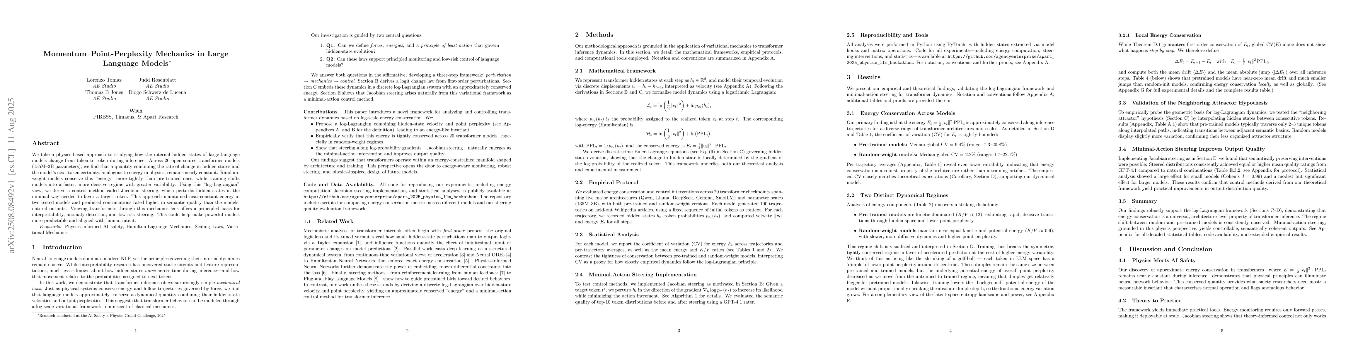 Thumbnail for Momentum Point-Perplexity Mechanics in Large Language Models