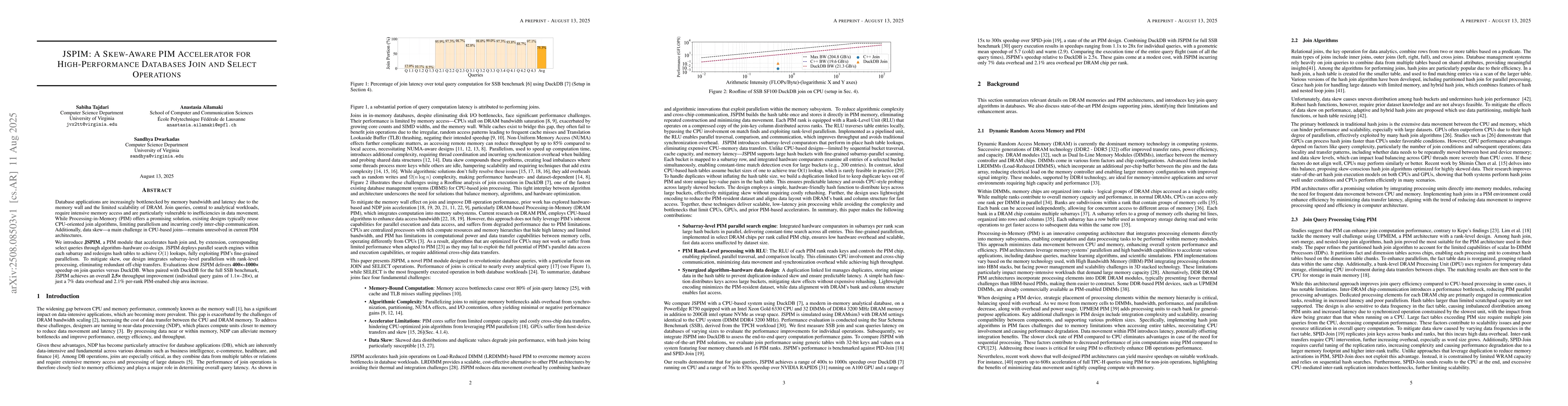 Thumbnail for JSPIM: A Skew-Aware PIM Accelerator for High-Performance Databases Join
  and Select Operations
