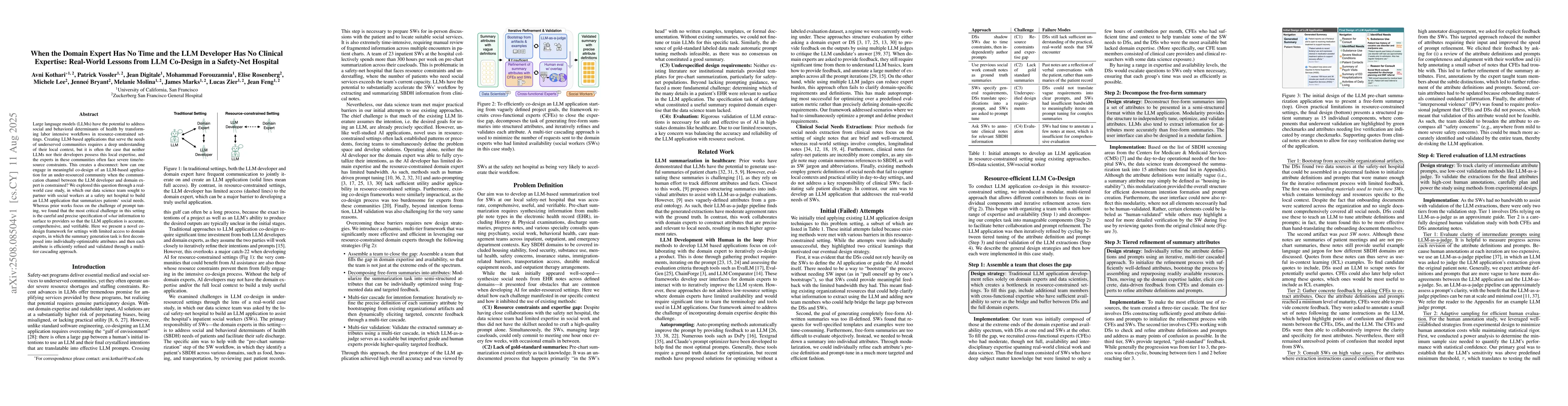 Thumbnail for When the Domain Expert Has No Time and the LLM Developer Has No Clinical
  Expertise: Real-World Lessons from LLM Co-Design in a Safety-Net Hospital