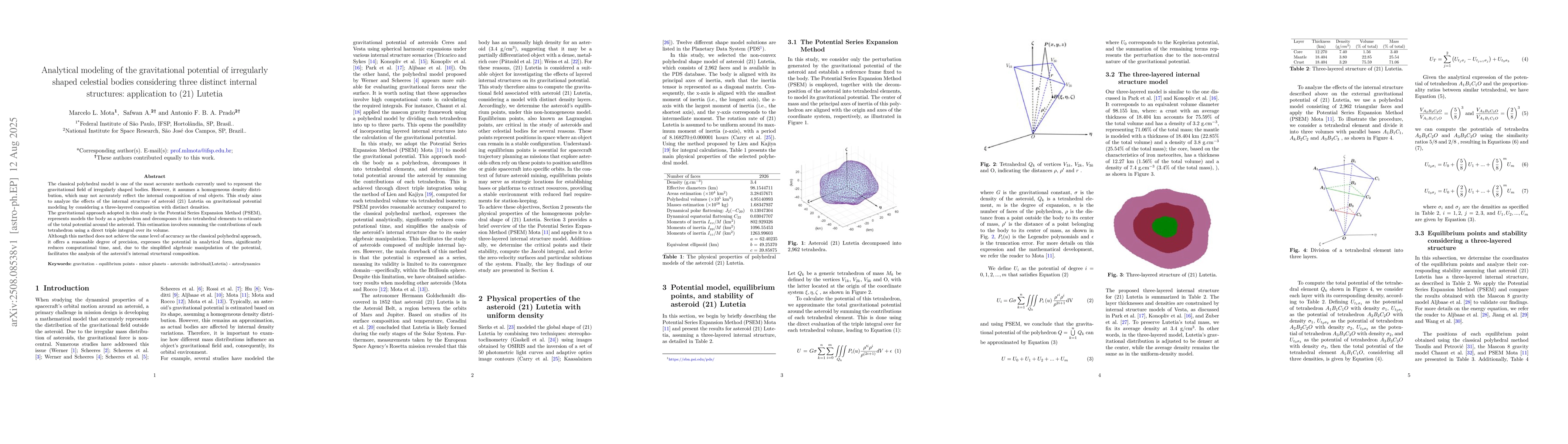 Thumbnail for Analytical modeling of the gravitational potential of irregularly shaped
  celestial bodies considering three distinct internal structures: application
  to (21) Lutetia