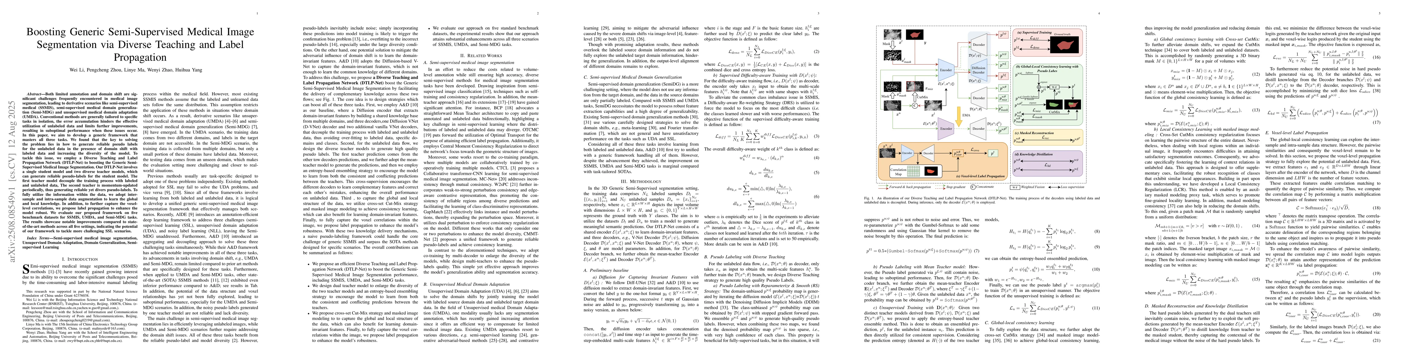 Thumbnail for Boosting Generic Semi-Supervised Medical Image Segmentation via Diverse
  Teaching and Label Propagation