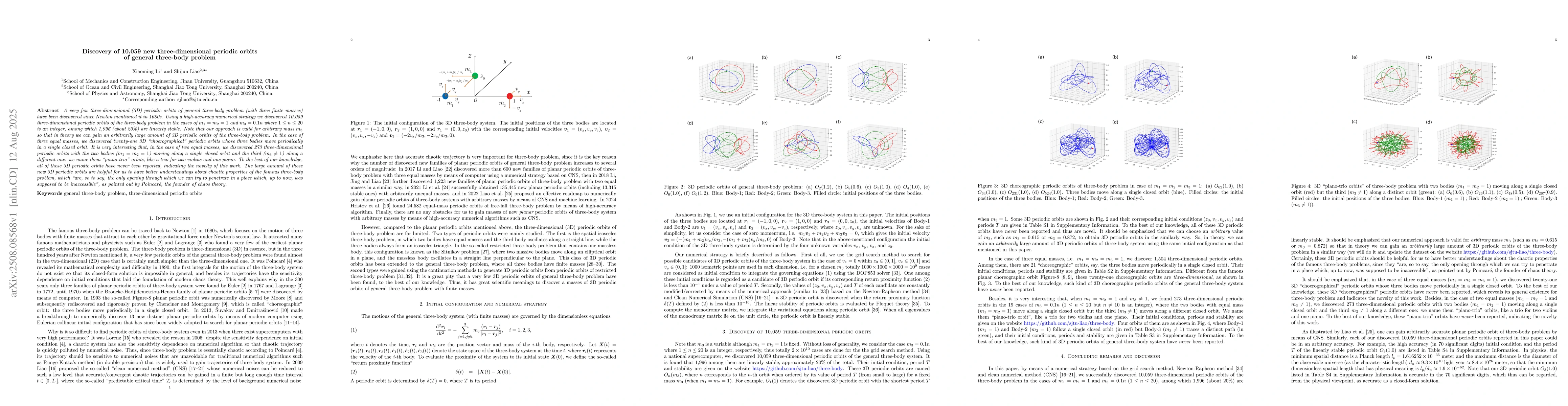 Thumbnail for Discovery of 10,059 new three-dimensional periodic orbits of general
  three-body problem