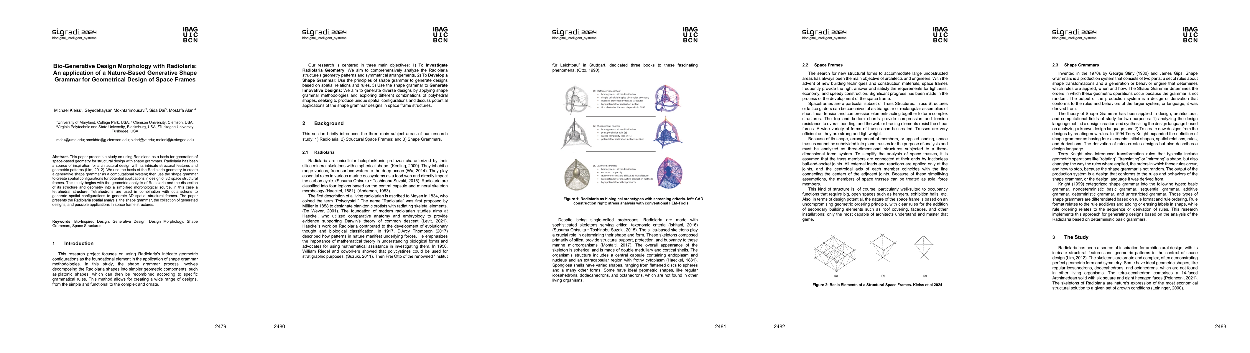 Thumbnail for Bio-Generative Design Morphology with Radiolaria: An application of a
  Nature-Based Generative Shape Grammar for Geometrical Design of Space Frames
