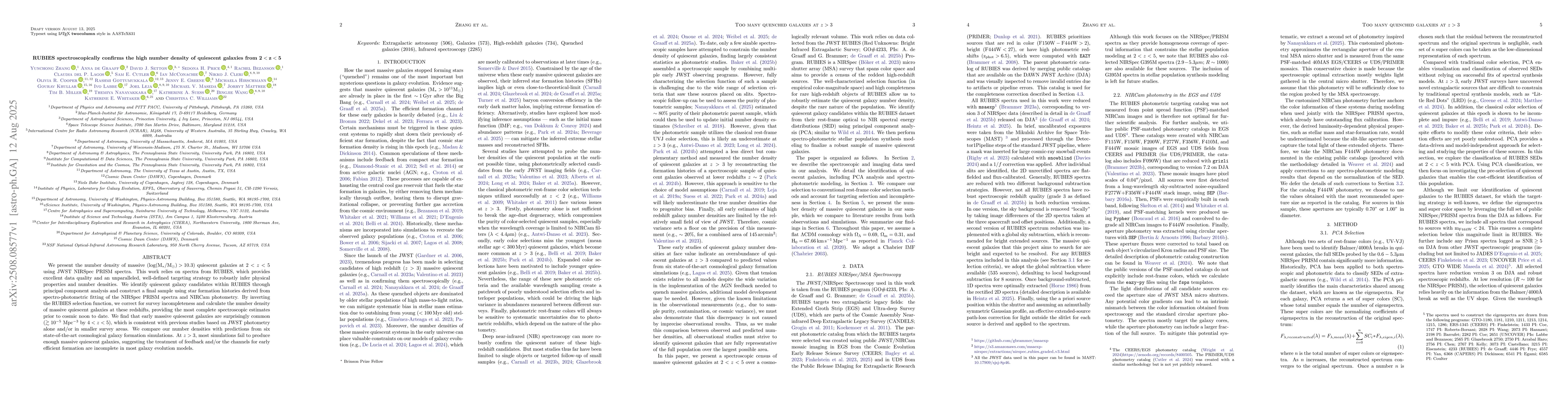 Thumbnail for RUBIES spectroscopically confirms the high number density of quiescent
  galaxies from $\mathbf{2<z<5}$