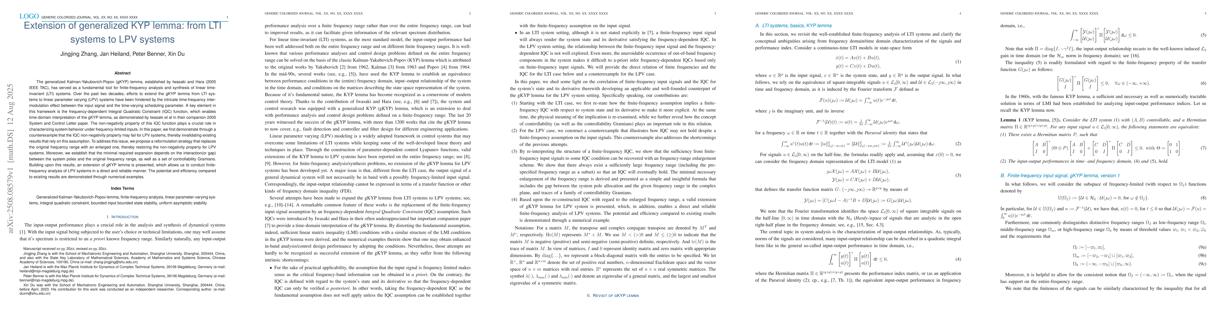 Thumbnail for Extension of generalized KYP lemma: from LTI systems to LPV systems