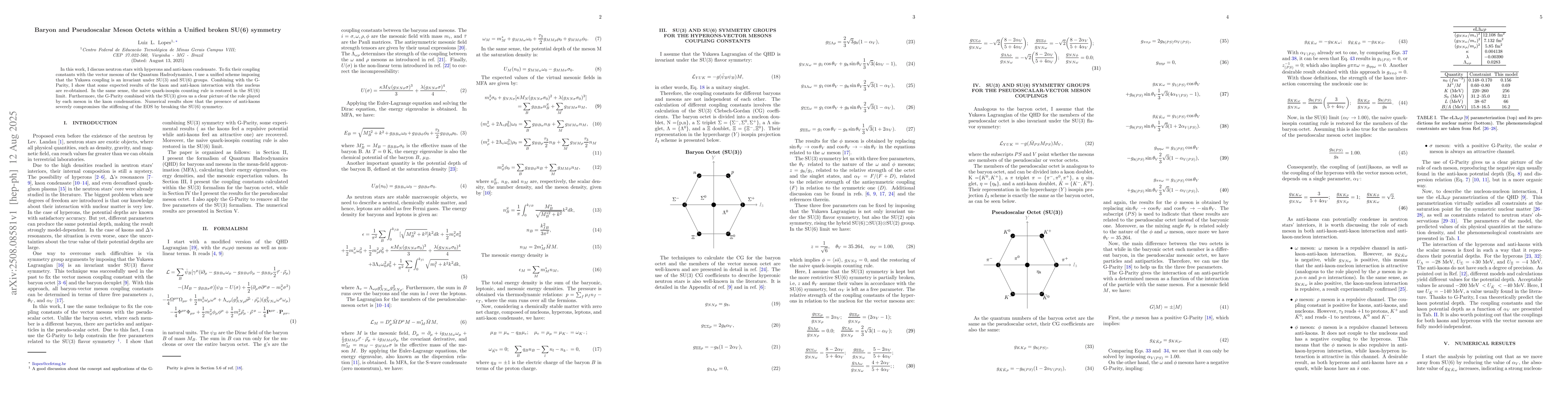 Thumbnail for Baryon and Pseudoscalar Meson Octets within a Unified broken SU(6)
  symmetry