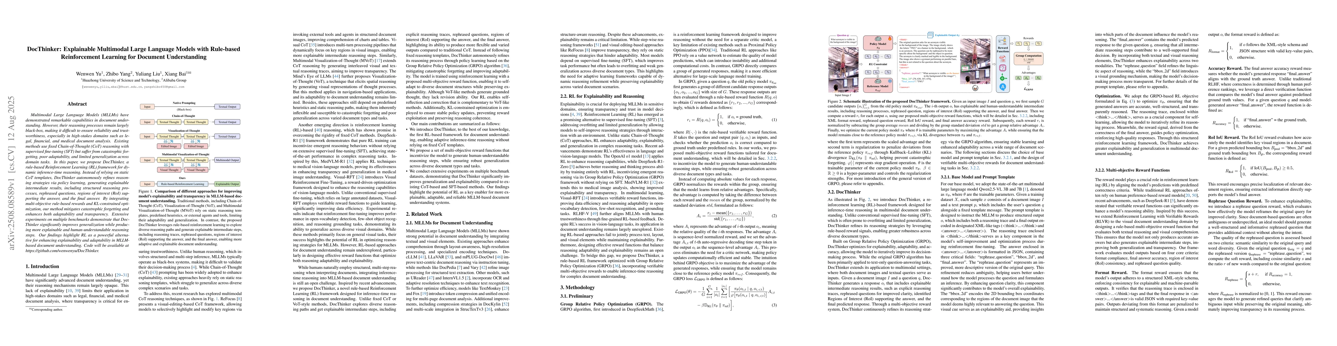 Thumbnail for DocThinker: Explainable Multimodal Large Language Models with Rule-based
  Reinforcement Learning for Document Understanding