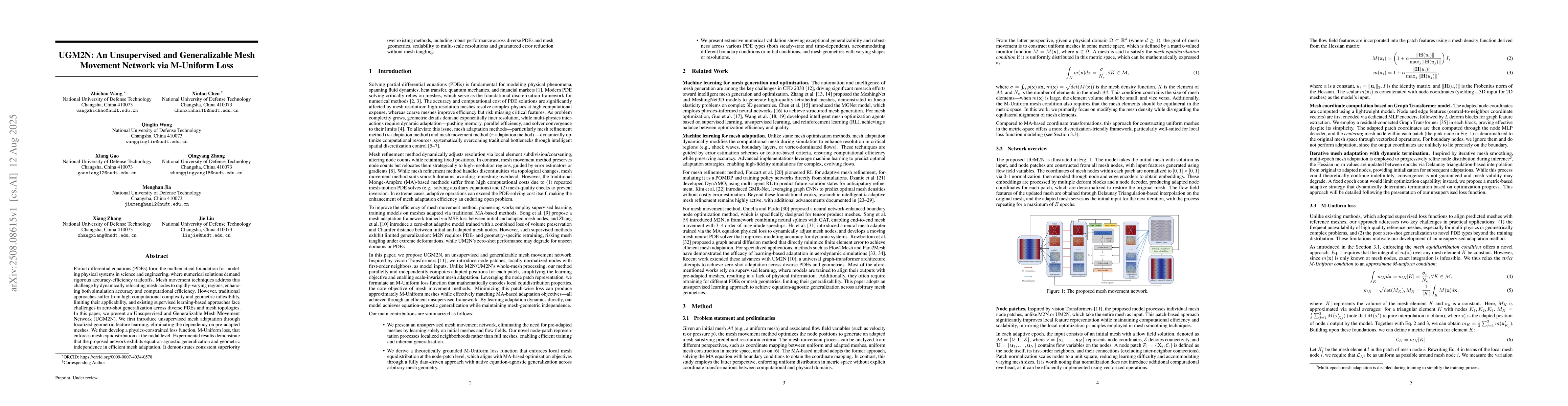 Thumbnail for UGM2N: An Unsupervised and Generalizable Mesh Movement Network via
  M-Uniform Loss